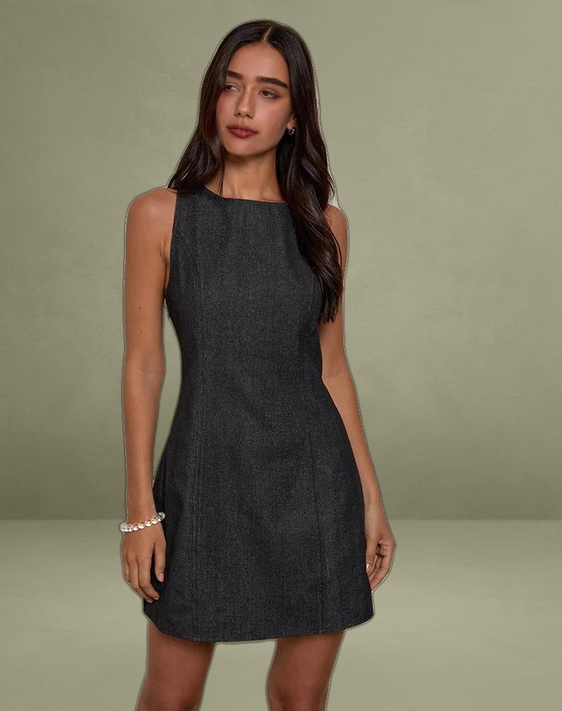Ayana Backless Mini Dress in Chambray Dark Indigo