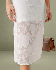 White Lace Boat Neck Midi Dress