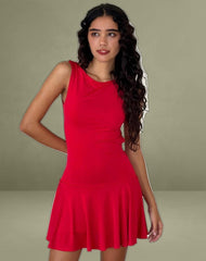 Abreille Open Back Mini Dress in Slinky Red