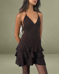 Nenita Halterneck Mini Dress in Oversize Jaguar Brown