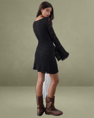 Sevila Long Sleeve Mini Dress in Bubble Black Lace