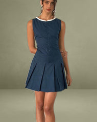 Gitas Button Mini Dress in Poplin Navy