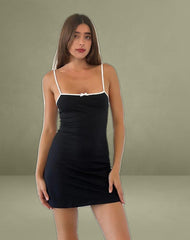 Riniko Mini Dress in Black with White Binding