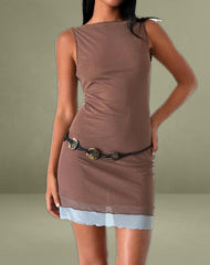 Ren Mini Dress in Mesh Brown with Light Blue