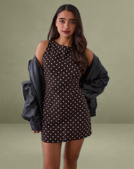 Ayana Open Back Mini Dress in Medium Polka Brown