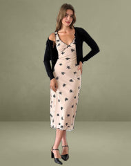 Gandira Midi Dress in Cluster Ditsy Floral Flock Nude