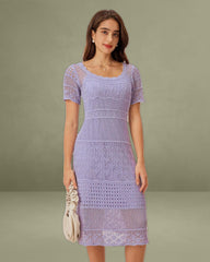 Purple U Neck Cut Out Sweater Dress