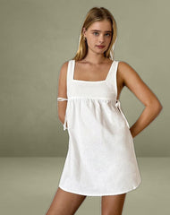 Kawase Tie Side Mini Dress in Linen White