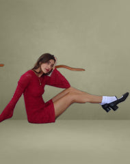 Sevila Long Sleeve Mini Dress in Deep Red Lace