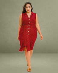 Red Polka Dot Plus Size Button Midi Dress
