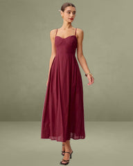 Red Sweetheart Neck Slip Maxi Dress