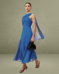 Blue Strapless Flowy Maxi Dress