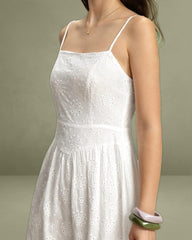White Embroidery Slip Maxi Dress
