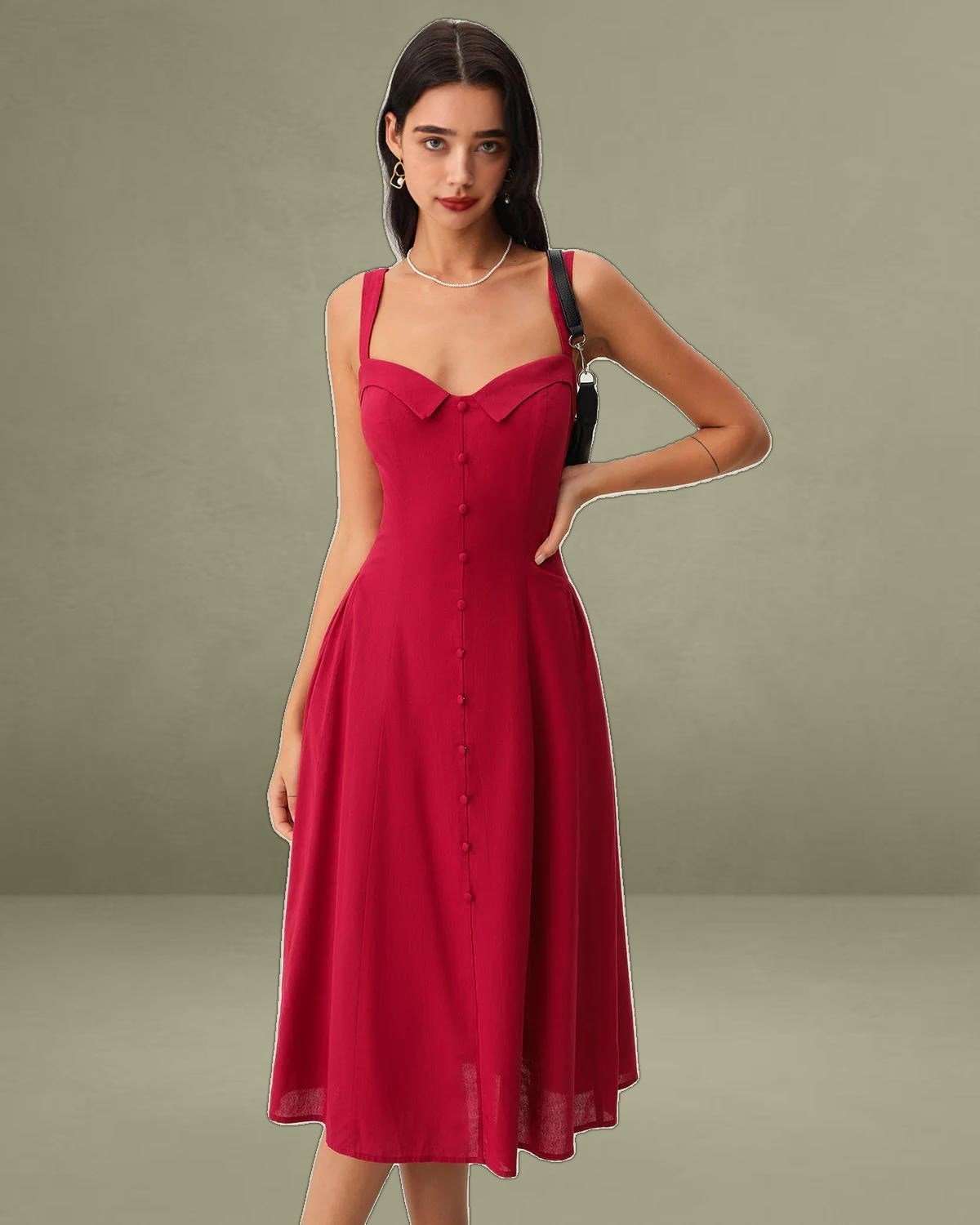 Red Sweetheart Neck Slip Midi Dress