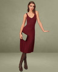 Wine Red Ruched A-Line Sweater Dress