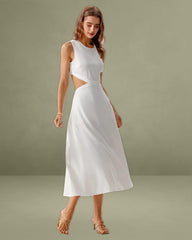 White Cutout Sleeveless Midi Dress