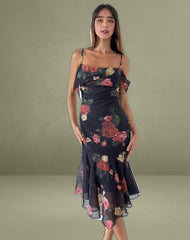 Dansya Midi Dress in Renaissance Rose Black