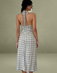Lenata Halterneck Midi Dress in Pastel Blue Tartan