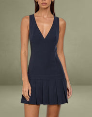 Rita Pleat Mini Dress in Tailoring Navy