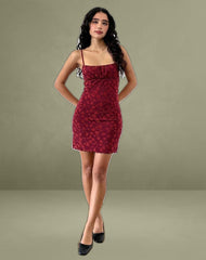 Darsya Mini Dress in Grunge Floral Flock Red