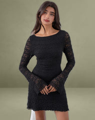 Sevila Long Sleeve Mini Dress in Bubble Black Lace