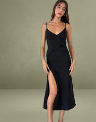 Jacy Ruffle Midi Dress in Mesh Black