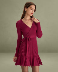 Wine Red Wrap Sweater Mini Dress