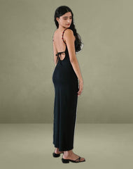 Cantana Maxi Dress in Black with Red Rosette