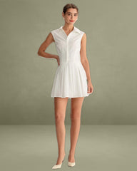 White Button A-Line Sleeveless Mini Dress
