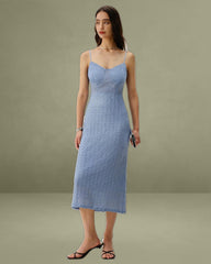 Blue Lace Slip Bodycon Midi Dress