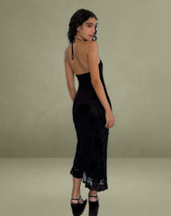 Ribka Halterneck Midi Dress in Orchids Flock Black