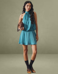 Davina Mini Dress in Stripe Satin Teal