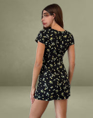 Omoni Mini Dress in Lemon and Lime Black