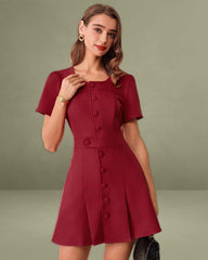 Red U Neck A-Line Mini Dress