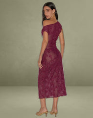 Kaido Midi Dress in Sequin Knit Burgundy