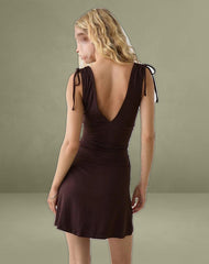 Carmila Gathered Mini Dress in Jersey Bitter Chocolate