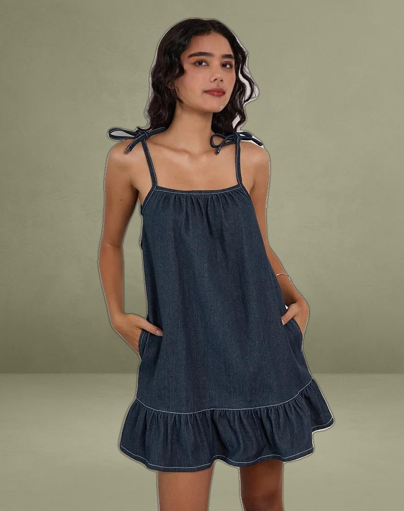 Carlisle Mini Dress in Chambray Indigo