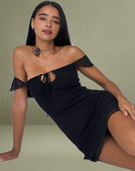 Valory Bardot Mini Dress in Black Mesh