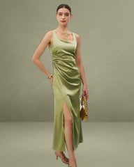 Green Square Neck Bodycon Maxi Dress