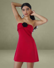 Ninivala Dress in Red with Black Rosette