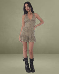 Delaine Halterneck Mini Dress in Croc Tan