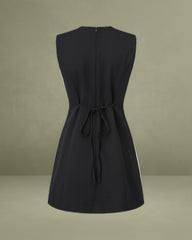Black A-Line Button Mini Dress