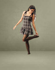 Miyori Square Neck Mini Dress in Grey Check