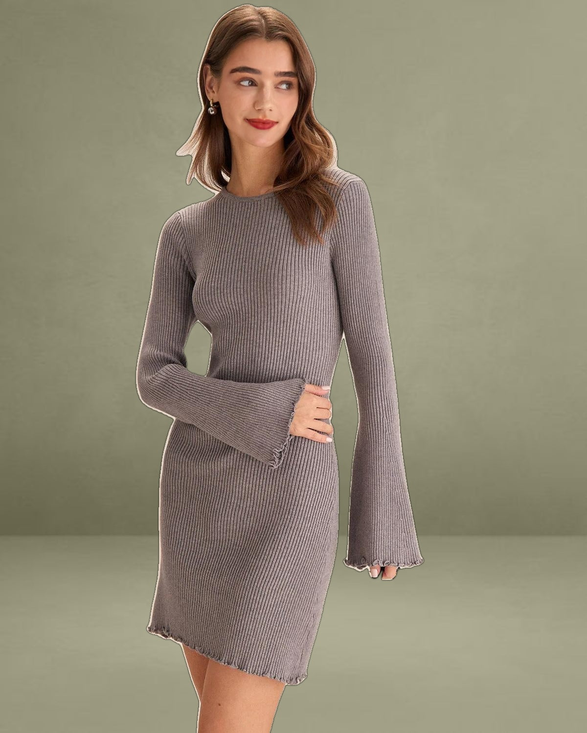Grey Boat Neck Sweater Mini Dress