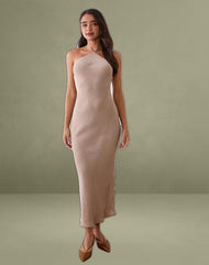 Belara Maxi Dress in Satin Stripe Taupe