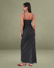 Darsih Maxi Dress in Irregular Stripe Grey Black