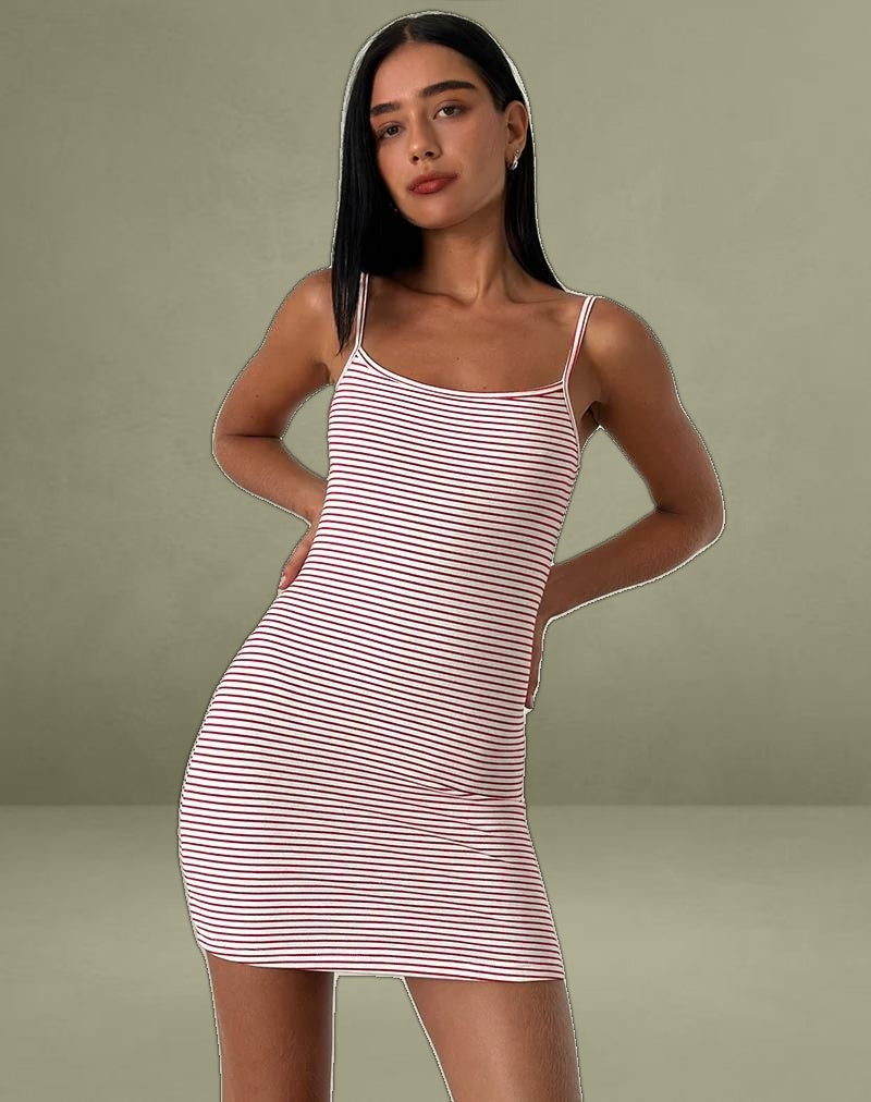 Anzhelina Strappy Mini Dress in Red and White Stripe