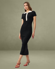 Black Contrast Bodycon Sweater Maxi Dress