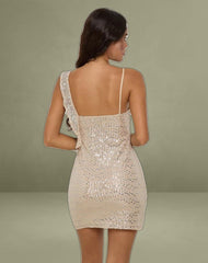 Iskaya Frill Mini Dress in Sequin Neutral