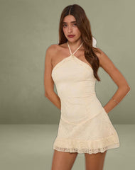 Nairi Halterneck Mini Dress in Lace Cream